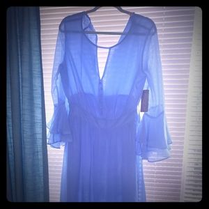 Eva Mendes Light Blue Sheer midi Dress